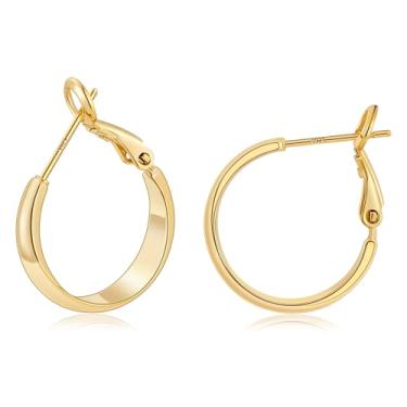 Imagem de Gacimy Brincos de argola de ouro de 5 mm de largura para mulheres, argolas banhadas a ouro 14K com pino de prata esterlina 925, brincos hipoalergênicos para mulheres, 20mm, Latão, Sem pedra preciosa