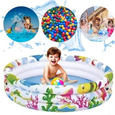 Imagem de Piscina Inflável Infantil 100L Redonda Fundo do Mar Crianças Bebês Ver