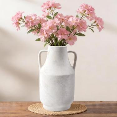 Imagem de Vaso de flores de cerâmica com alças – Vaso de mesa rústico de fazenda de 28 cm de altura, vaso decorativo estilo terracota envelhecido, sala de estar, mesa de jantar, entrada e lareira, decoração de
