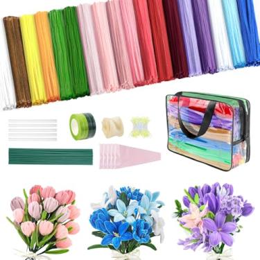 Imagem de 1000 peças de limpeza de cachimbo artesanal, kit de flores de limpadores de cachimbo com alça, hastes de chenille de 18 cores com instruções, limpador de cachimbo DIY para artes domésticas e