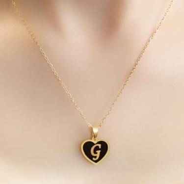 Imagem de Colar banhado a ouro 14 k feminino com nome preto esmaltado com corrente de cabo de aço inoxidável, one size, Aço inoxidável, Sem Pedra Preciosa