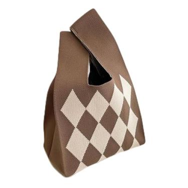 Imagem de Bolsa feminina de malha listrada elegante - Design casual de crochê com forro de poliéster, parte superior aberta perfeita para compras e viagens
