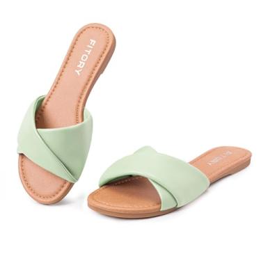 Imagem de FITORY Sandálias rasteiras femininas modernas com chinelos de couro macio para o verão tamanho 6-11, Pistache, 39