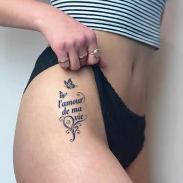 Imagem de Tatuagens minimalistas semi permanentes de suco de ervas borboleta francesa l'amour de ma vie 7-14 dias sem queda braço pescoço pescoço corpo adesivos de tatuagem à prova d'água 1 pacote