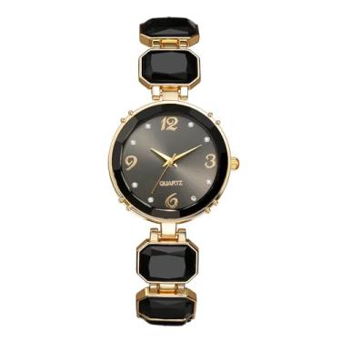 Imagem de OIDEA Relógios femininos luxuosos: Relógio de pulso analógico de quartzo com mostrador redondo de imitação de cristal para mulheres, vestido de negócios, festa, relógios femininos, Preto