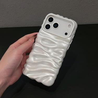 Imagem de IRTGFG Capa protetora ondulada de luxo para iPhone 15, com cores vibrantes, dobrável e com textura enrugada (para iPhone 15/Branca)