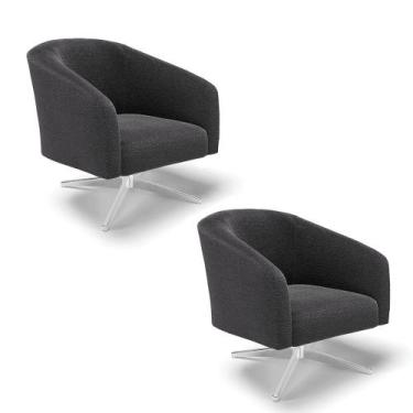 Imagem de Poltrona Decorativa Giratória Cromada Kit 2 Stella Bouclê D03 - D'Ross