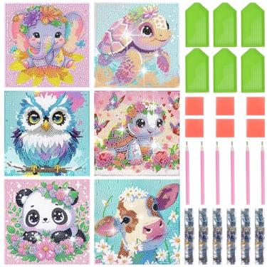 Imagem de ZFLYCANP 6 peças de kit de pano de pintura de arte de diamante DIY, panos de pintura de arte de diamante 5D com panos de pintura, bandejas de diamante, cera de arte e canetas, resistente a rasgos