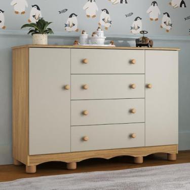 Imagem de Cômoda Infantil 125cm 2 Portas e 4 Gavetas Dengo Multimóveis Mp4440 Madeirado/off White