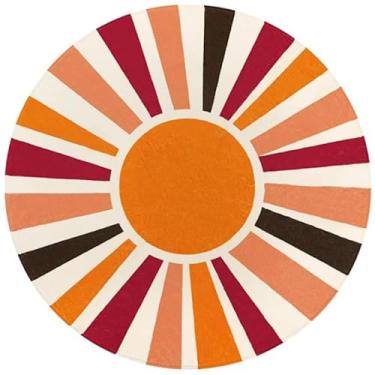 Imagem de Tapete redondo multicolorido com estampa de sol, tapete antiderrapante para sala de estar, sala de jogos, berçário, decoração de casa moderna vibrante (A)
