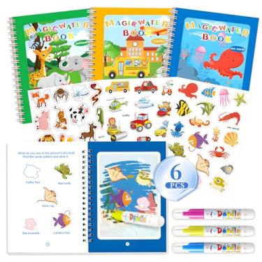Imagem de Livro de colorir revelador de água 3P para crianças – Bloco de pintura de água reutilizável sem bagunça com caneta, temas animais/subaquáticos/de transporte, atividades de viagem, lembrancinhas de