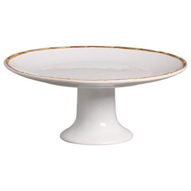 Imagem de Porta Torta com Pé de Cerâmica Bambu Branco 34cm - Scalla