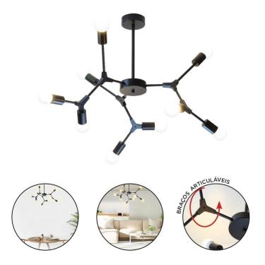 Imagem de Lustre Pendente Twig Hastes 9 Lâmpadas Sputnik Preto Vintage
