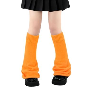 Imagem de Polainas para mulheres, meninas, estilo japonês, lolita, meias longas de malha kawaii, meias góticas Harajuku, cobertura de perna, Laranja alargada, Tamanho Único