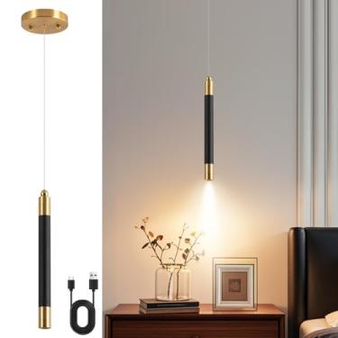 Imagem de Vloitgol Luz pendente operada por bateria, luz pendente de bateria dourada preta com 4200 mAh, lustre recarregável ajustável sem fio para cozinha, ilha, sala de jantar, corredor, sem fiação