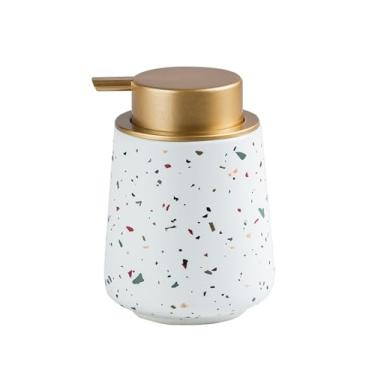 Imagem de JGHITROME Dispensador de sabonete, dispensador de garrafa de cerâmica dourada dispensador de sabão de cerâmica branca com decoração colorida acessórios modernos para pia de banheiro (A)