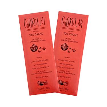 Imagem de Kit 2X: Chocolate 70% Cacau com Castanhas Orgânico CHoKolaH 80g