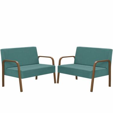 Imagem de Kit 2 Namoradeiras Jade Braço Madeira Suede Turquesa.