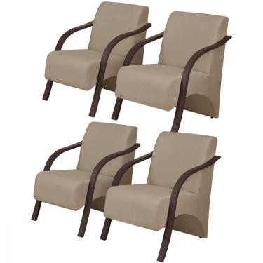 Imagem de Kit 4 Poltronas 1 Lugar Vênus Pé Madeira D Salla Cappuccino.