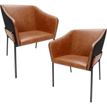 Imagem de Kit 2 Cadeiras Para Sala De Jantar Estar Living Olívia L02 Couríssimo Camel Preto - Lyam Decor