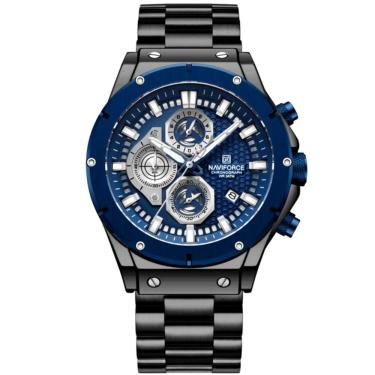Imagem de Relógio Masculino Quartzo Pulseira De Aço Inoxidável Casual Esportivo Preto Azul