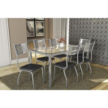 Imagem de Cadeira Sala De Jantar Munique 4C047 Kit 4 Un Cromado/Courano Preto - Kappesberg