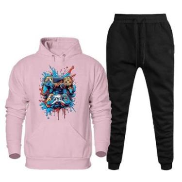 Imagem de Conjunto de Frio Moletom Plus Size Masculino Blusa Com Capuz Canguru e Calça Comprida Basica-Masculino