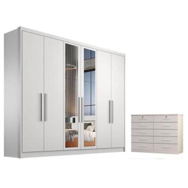 Imagem de Guarda Roupa Casal Linea Com Espelho E Nicho E Gaveteiro Milão Com Cha