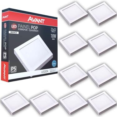 Imagem de Kit 10 Plafon Painel Led Avant Pop 18w Branco 6500k 1080 Lúmens Quadrado De Sobrepor 22x22cm Bivolt
