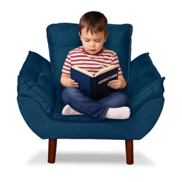 Imagem de Mini Poltrona Cadeira Infantil de Criança Suede Azul Marinho Pés Palit