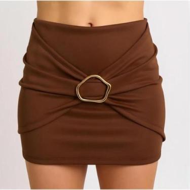 Imagem de Shorts Saia Fivela Argola Dourada Elegante de Neoprene com Elastano - 