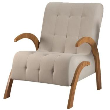 Imagem de Poltrona Flower em Veludo com Pés em Mdf Viero Cor Bege, Bege