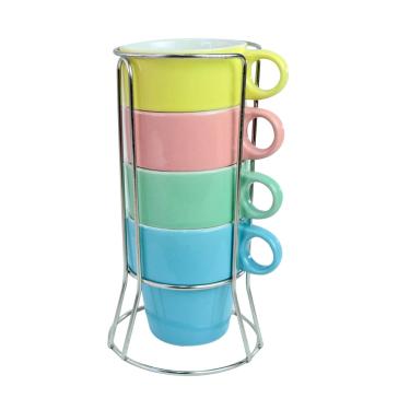 Imagem de Conjunto 4 Xícaras Porcelana Coloridas Empilháveis 200Ml 