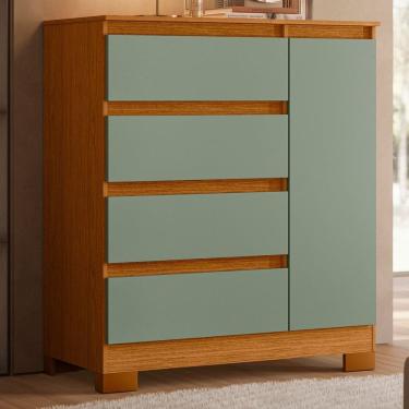 Imagem de Cômoda Sapateira Infantil 01 Porta e 04 Gavetas Olímpia Cinamomo / Sálvia