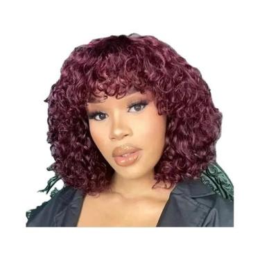 Imagem de Peruca De Cabelo Humano Remy Bob Jerry Curl Brasileiro Preto Com Franj