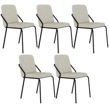 Imagem de Kit 05 Cadeiras Estofada Para Sala de Jantar Loft Preto C01 Bouclê Van