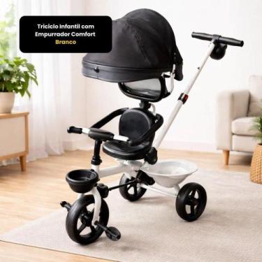 Imagem de Triciclo Infantil Com Empurrador Comfort Branco - Uniart