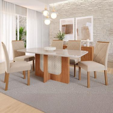 Imagem de Mesa de Jantar 6 Lugares Louise Fernanda com Vidro Cinamomo/Off White/Nude - Cimol