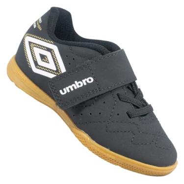 Imagem de Chuteira Futsal Umbro Neo Striker Kids, Preto/Branco/Dourado, 29
