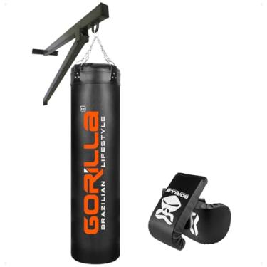 Imagem de Saco Pancada Grande Profissional 160 cm + Luva Bate Saco Boxe Muay Thai + Suporte de Parede Gorilla