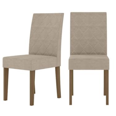 Imagem de Kit De 2 Cadeiras Jade Com Tecido Em Suede Bordado Carvalho/fendi