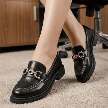 Imagem de Mocassim Oxford Feminino Sapatilha Tratorado Loafer Conforto Cor:Marro