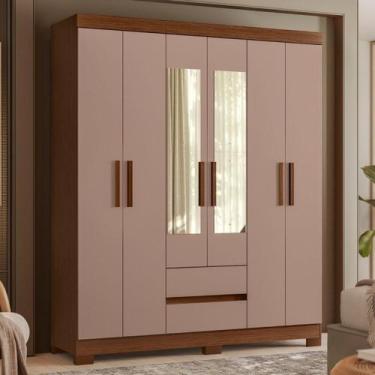 Imagem de Guarda Roupa Solteiro 6 Portas 2 Gavetas Com Espelho - Casa H, Nogueir