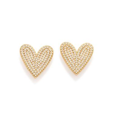 Imagem de Brinco Coração com Zircônias Banhado a Ouro Rommanel 527572 Cor:Dourad