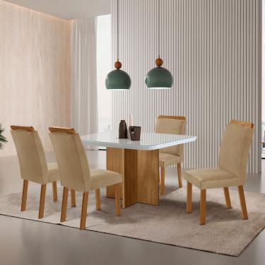 Imagem de Sala de Jantar Mesa 90cm Olimpia em MDF com Vidro Canto Copo 4 Cadeiras Athenas Moderna Mobilia