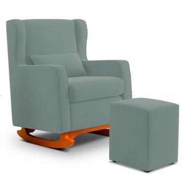 Imagem de Poltrona De Amamentação E Descanso Zoe Com Base Balanço E Puff Veludo Acqua - Desk Design