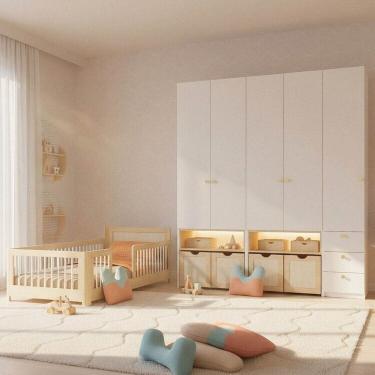 Imagem de Guarda-Roupa Modulado e Cama Solteiro Montessoriano Infantil Wave Casatema MadeiraOriginals Natural/Branco