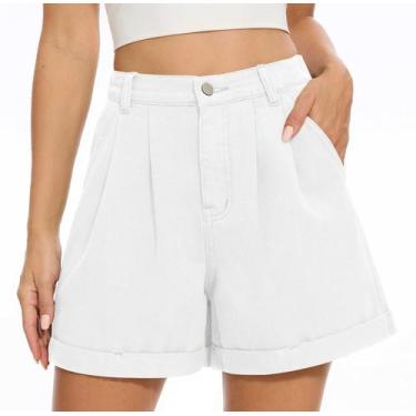Imagem de Shorts jeans femininos QUEZHU Summer, casuais, elegantes, plissados, p