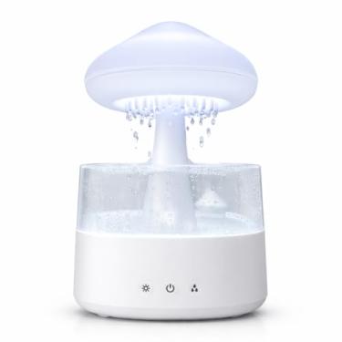 Imagem de Umidificador de nuvem de chuva com controle remoto, gotejamento de água e sons de chuva – perfeito para quarto e sala grande, lâmpada de cascata de cogumelo, difusor com luz noturna colorida