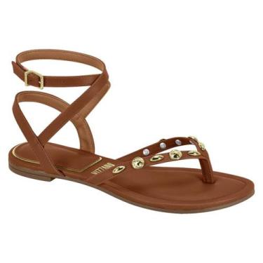 Imagem de Sandália Rasteira Vizzano Feminina Pedrarias Dourada Original Confortá